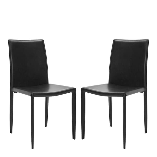 Safavieh Set of 2 Caleb Accent Chairs, Black Leather