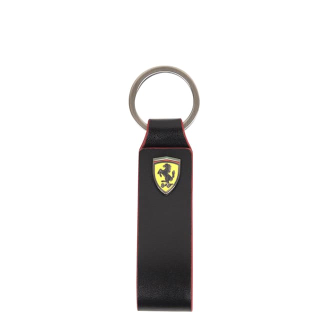 Scuderia Ferrari Black Leather Strap Keyring