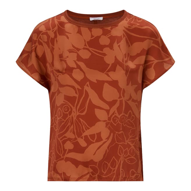Jigsaw Toffee Woodland Floral Silk Front Top