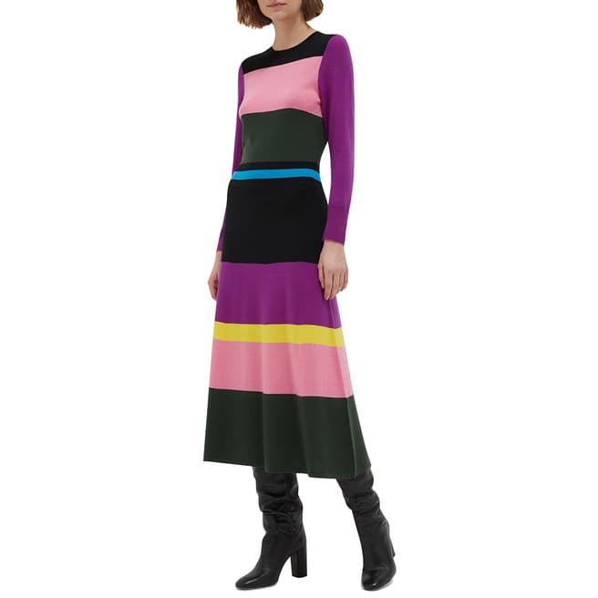 Chinti and Parker Multi Pop Stripe Wool Dress
