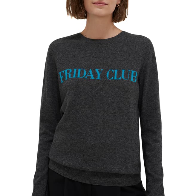 Chinti and Parker Charcoal/Turquoise Friday Club Cashmere Blend Sweater