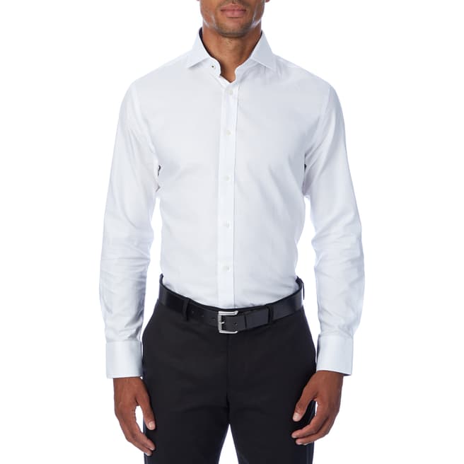 Gianni Feraud White Geo Contrast Trim Cotton Shirt