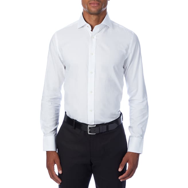 Gianni Feraud White Pattern Contrast Trim Cotton Shirt