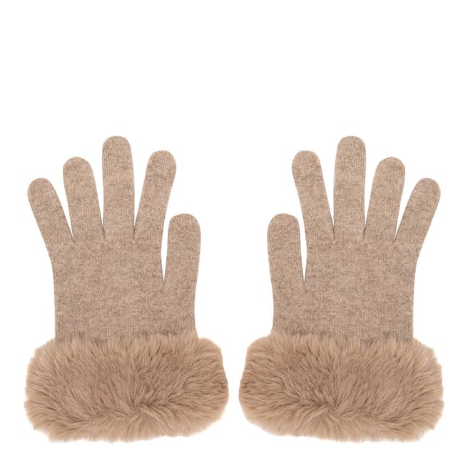 Laycuna London Beige Faux Fur Trim Cashmere Gloves