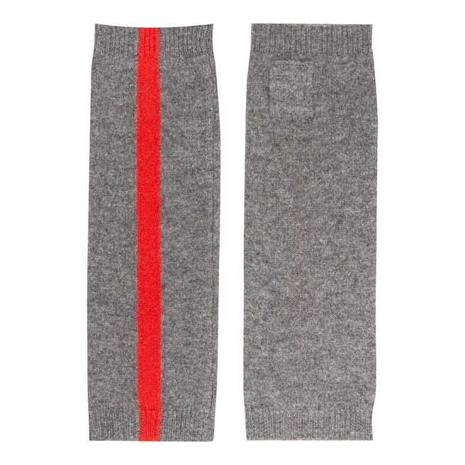 Laycuna London Grey/Red Stripe Trim Cashmere Wrist Warmer