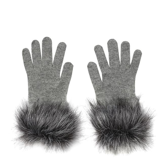 Laycuna London Grey Faux Fur Trim Cashmere Gloves