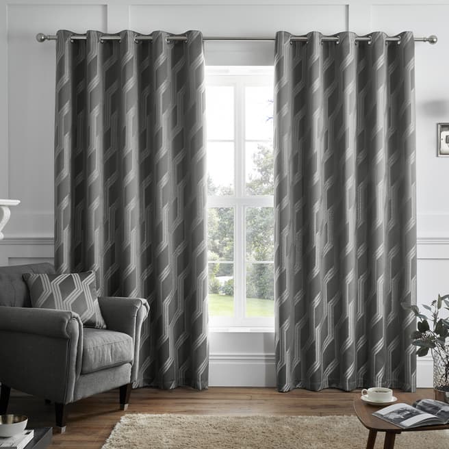 Curtina Charcoal Houston Pair of Eyelet Curtains 168x229cm