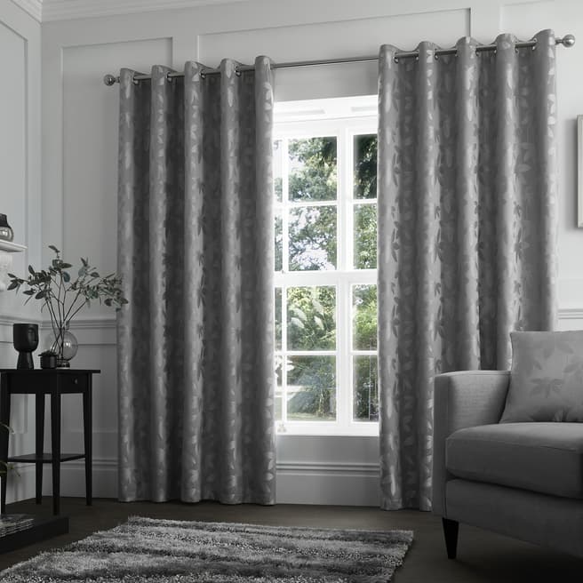 Curtina Silver Romolo Pair of Eyelet Curtains 117x137cm
