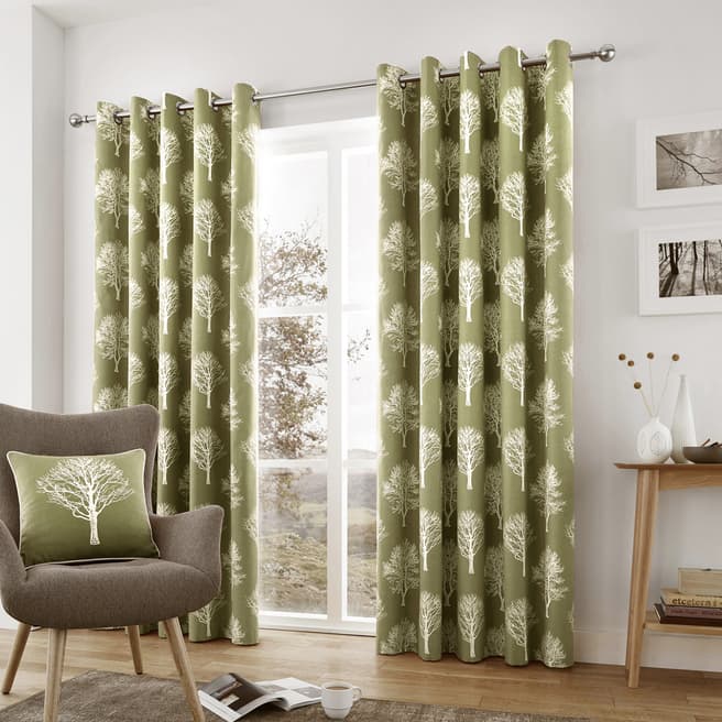 Fusion Green Woodland Trees Pair of Eyelet Curtains 229x229cm