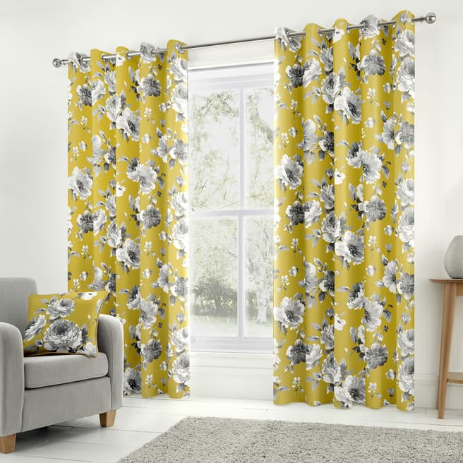 Fusion Ochre Charity Pair of Eyelet Curtains 168x183cm