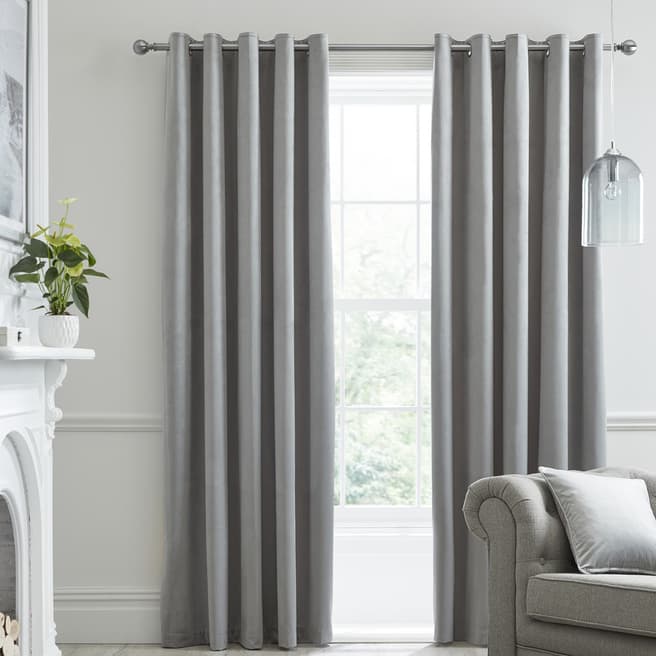 Laurence Llewelyn-Bowen Silver Montrose Pair of Eyelet Curtains 117x137cm