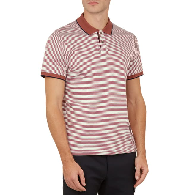 Ted Baker Mid Orange Gingen Striped Cotton Polo Shirt