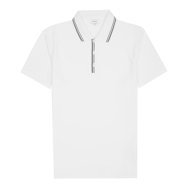 Reiss White Innes Pique Zip Polo Shirt