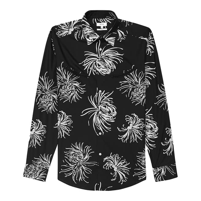 Reiss Black Magma Palm Print Shirt