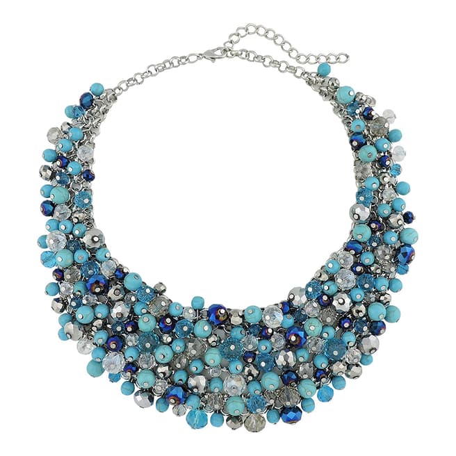 Liv Oliver Silver Plated Multi Turquoise & Aqua Blue Crystal Necklace