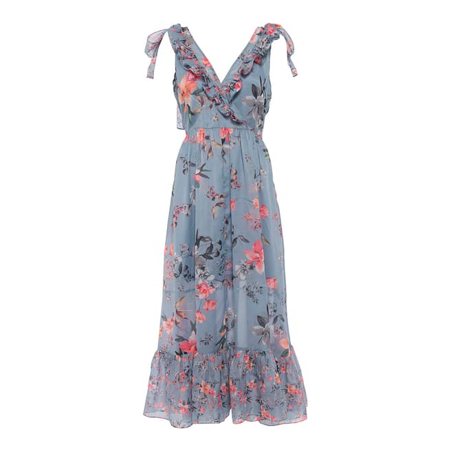 French Connection Blue/Multi Cecile Sheer Midi Dress