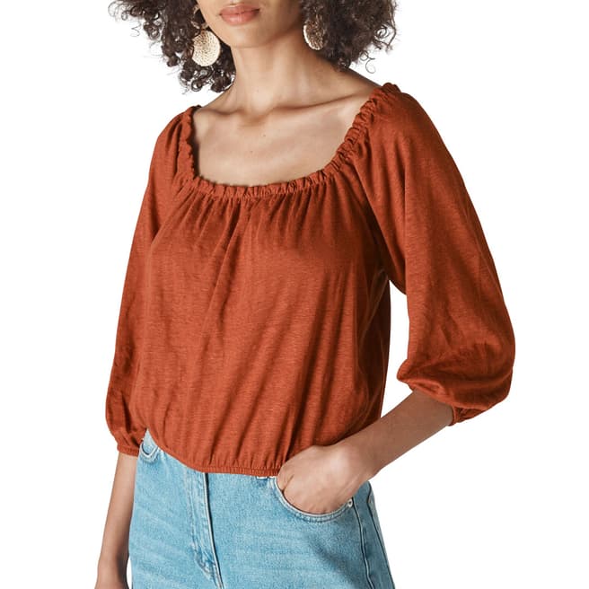 WHISTLES Rust Linen Square Neck Top