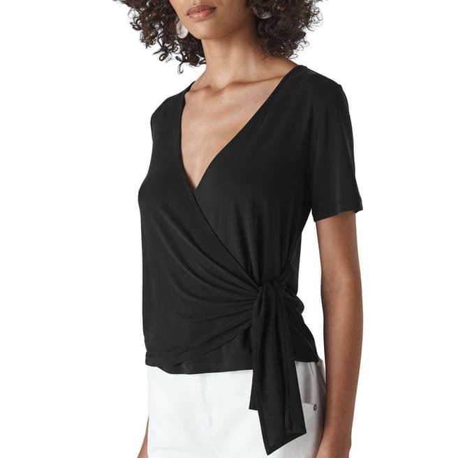 WHISTLES Black Cupro Wrap Front Top