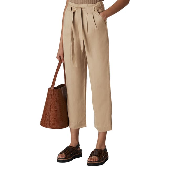 WHISTLES Sand Belted Cropped Wide Leg Trousers