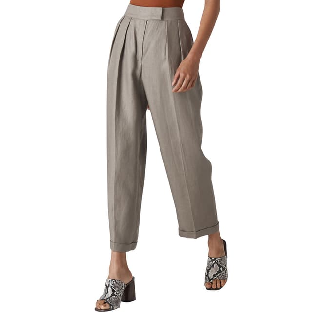 WHISTLES Grey Pleated Lydia Linen Trousers