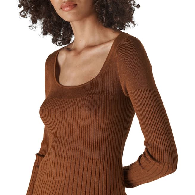 WHISTLES Toffee Silk Blend Rib Knit Top