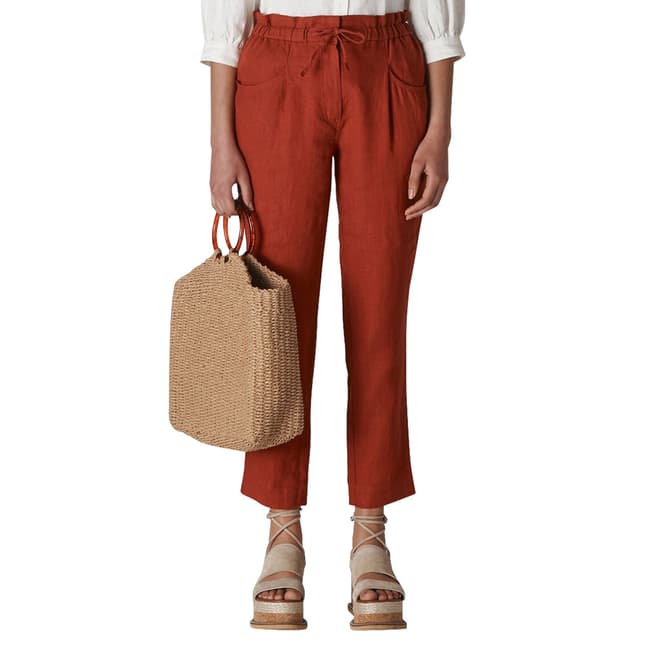 WHISTLES Red Leanora Linen Trousers