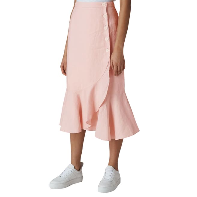WHISTLES Pink Linen Button Frill Skirt