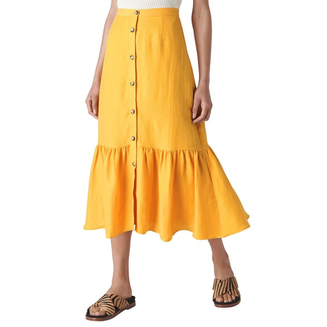 WHISTLES Yellow Button Through Linen Skirt