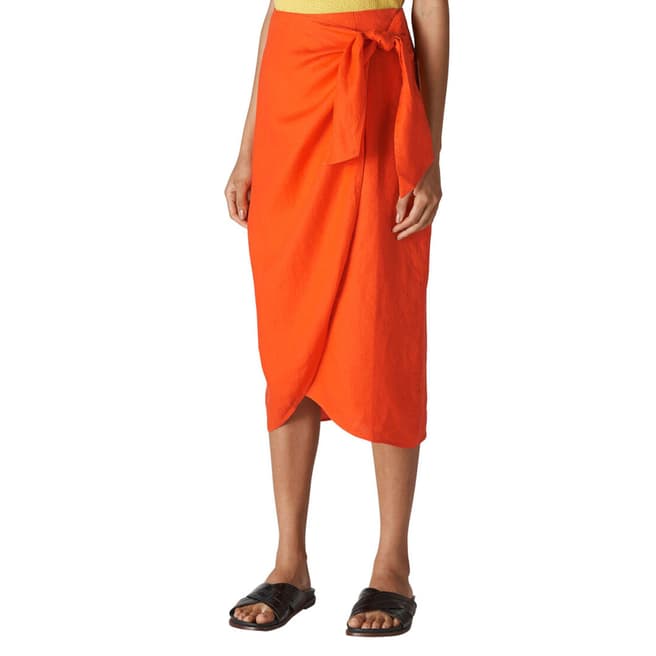 WHISTLES Orange Layla Linen Sarong Skirt