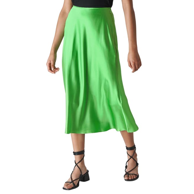 WHISTLES Green Silk Satin Bias Skirt