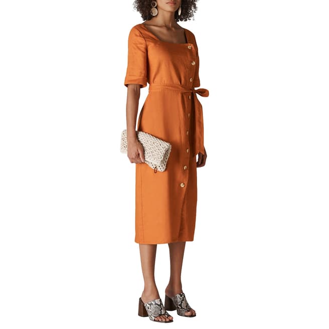 WHISTLES Orange Ambika Linen Dress