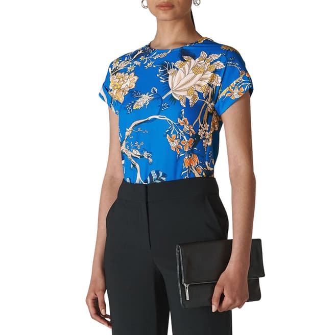 WHISTLES Blue/Multi Exotic Floral Shell Top