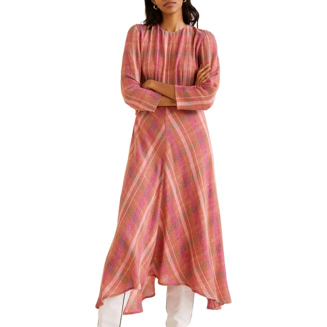 Mango Pink Check Pattern Midi Dress