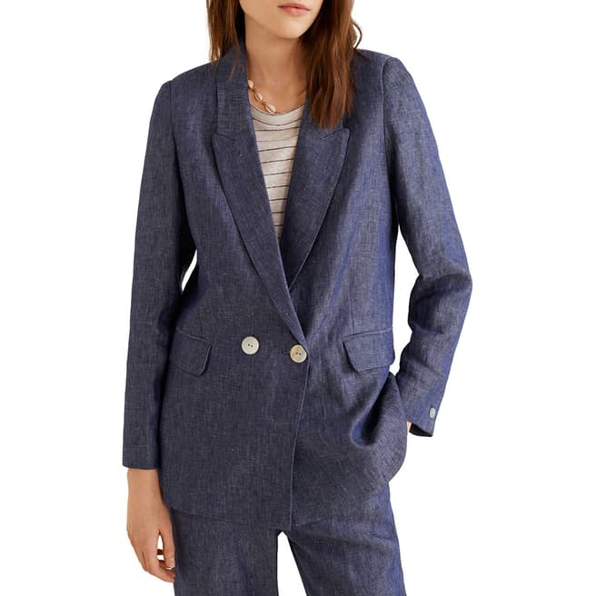 Mango Blue Linen Blazer Suit