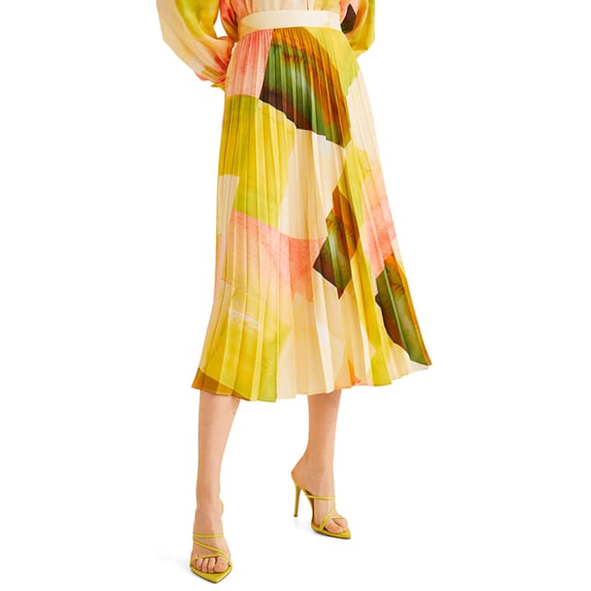 Mango Yellow Printed Pleated Skirt