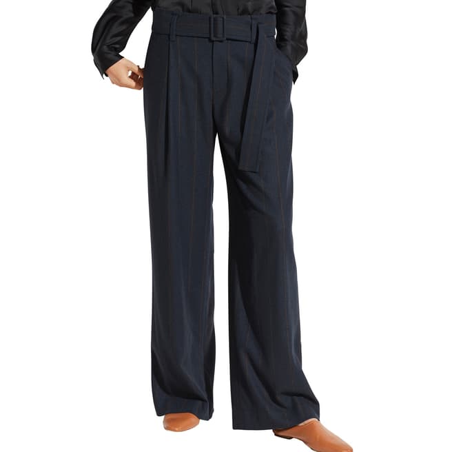 Vince Black Belted Pinstripe Wide Trousers