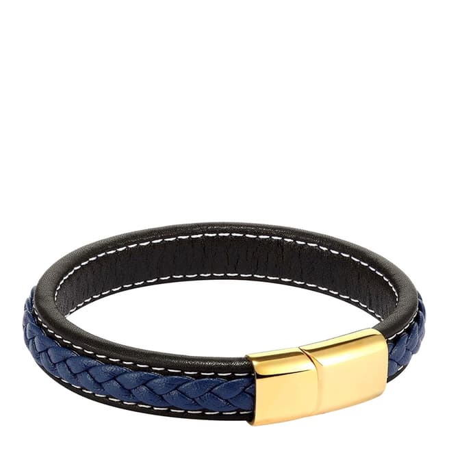 Stephen Oliver 18K Gold Plated Blue & Black Leather Magnetic Bracelet