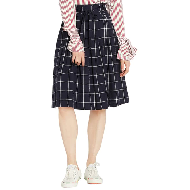 PAUL SMITH Navy Check Wool/Cotton Skirt