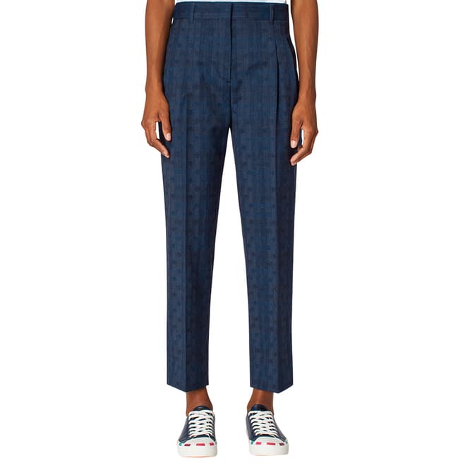 PAUL SMITH Indigo Check Dot Tapered Wool Trousers