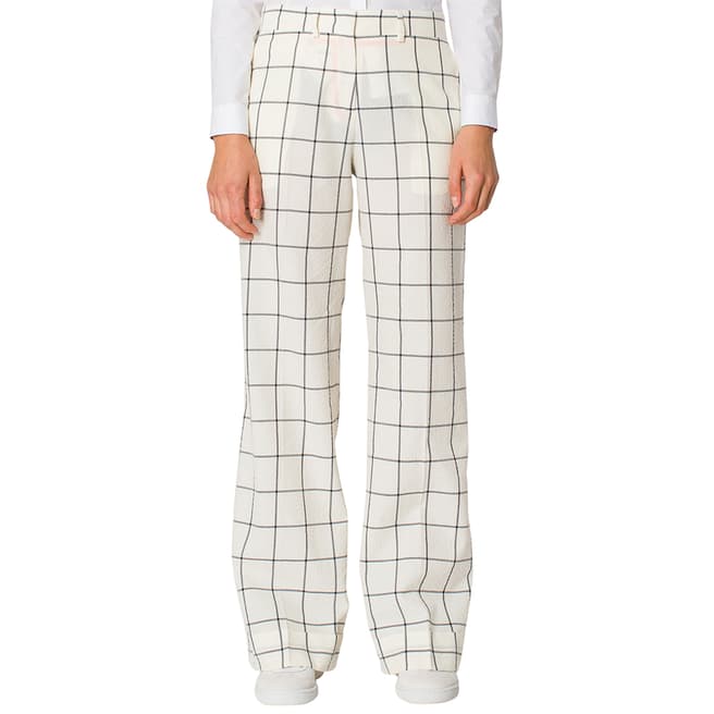 PAUL SMITH Off White Check Wide Wool/Cotton Trousers