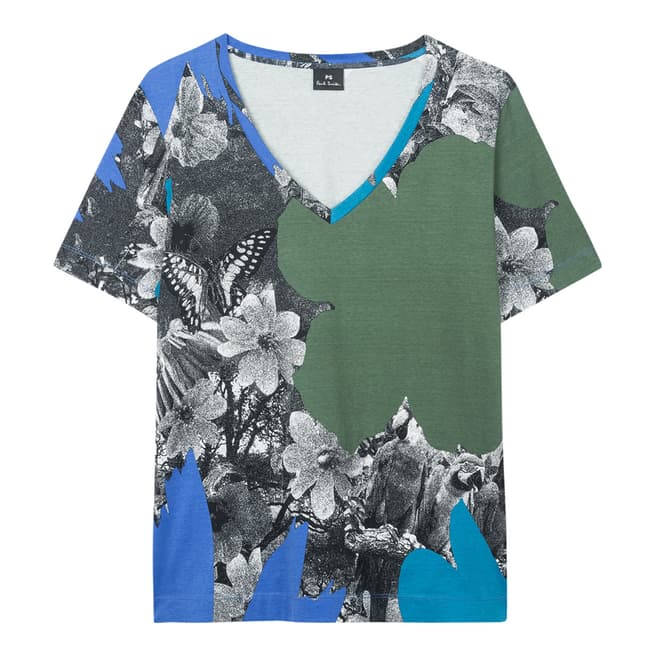 PAUL SMITH Blue/Multi Rainforest Cotton Stretch T-Shirt