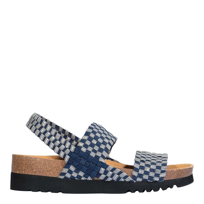 Scholl Blue and Grey Checkerboard Elastic Kaory Sandals