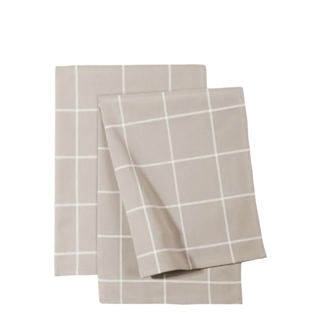 Zwilling Taupe 2 Pack Checked Tea Towels