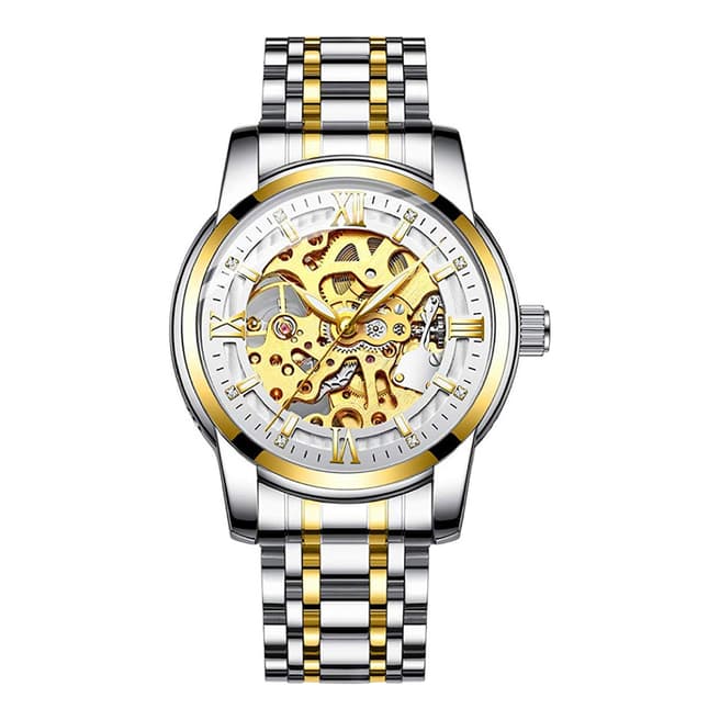 Stephen Oliver 18K Gold White Dial Automatic Skeleton Watch