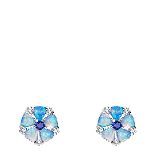 Liv Oliver Silver Plated Multi Opal Floral Stud Earrings