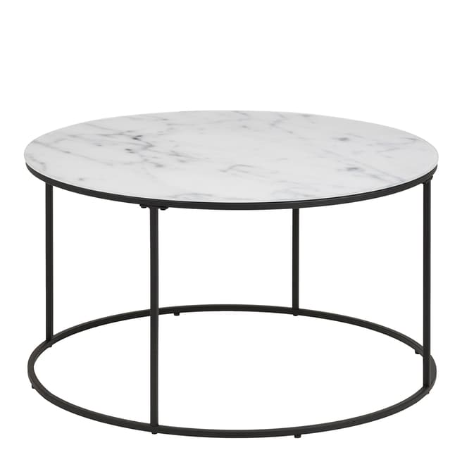 Actona Bolton Round Coffee Table, White Marble & Black Frame