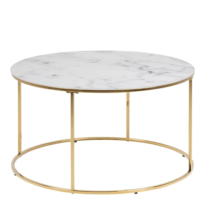 Actona Bolton Round Coffee Table, White Marble & Gold Frame