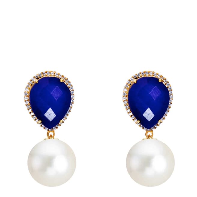 Liv Oliver 18K Gold Sapphire Pearl Drop Earrings