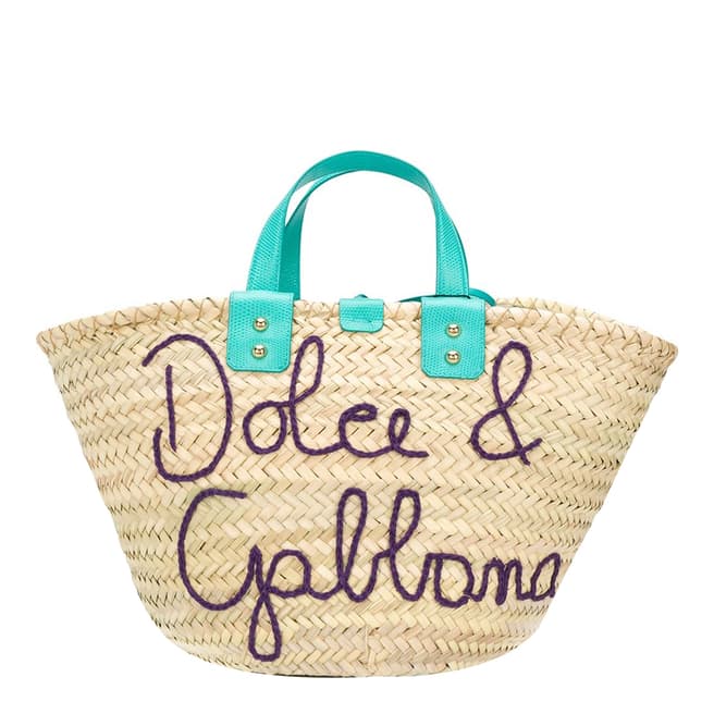 Dolce & Gabbana Turquoise Kendra Raffia Top Handle Bag  