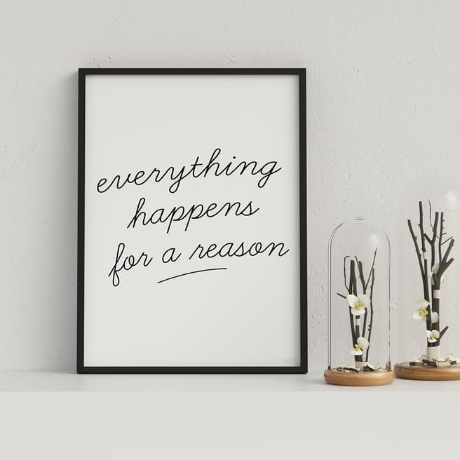 Vouvart Everything Happens For a Reason Inspirational Typography Framed Print 44x33cm